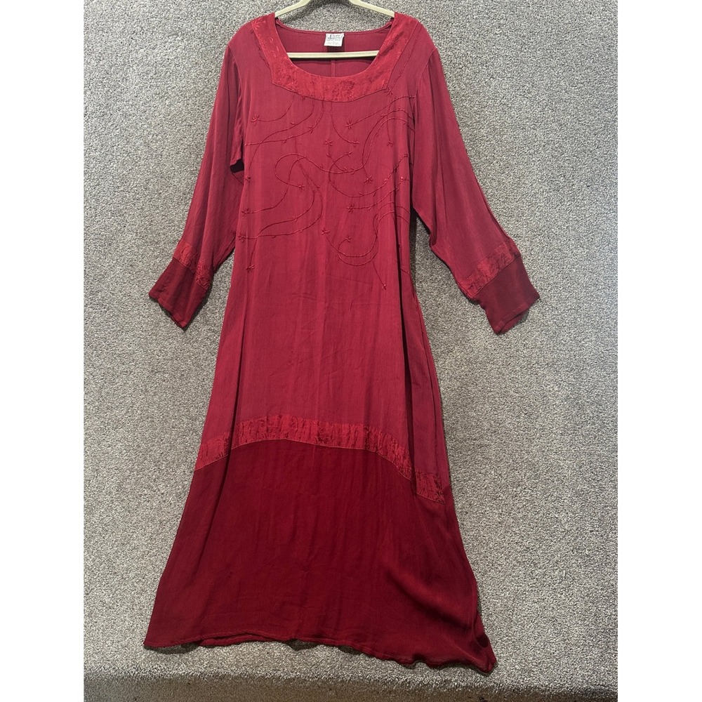 Cute Options Maxi Dress Large Burgundy Embroidered Whimsigoth Ethereal Festival